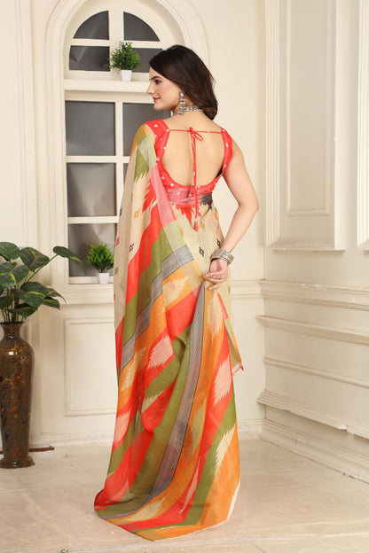 Vasthrlay Cream Traditional Saree for wedding and party wear styling