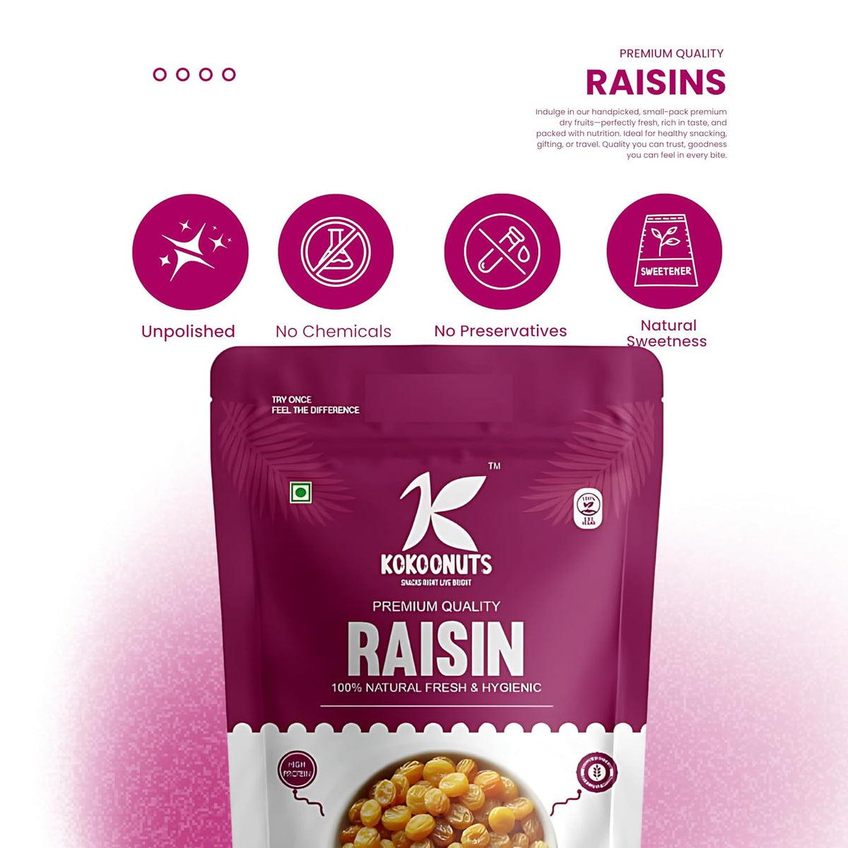 Kokoonuts Raisins unpolished no chemicals no preservatives