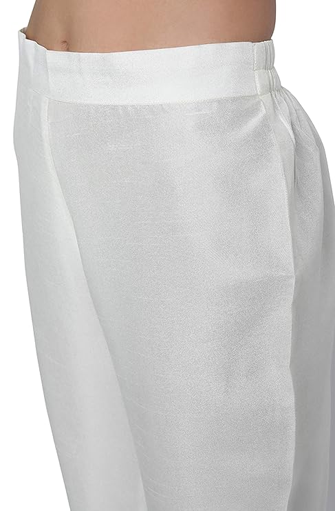 Vasthrlay Women's Off-White Poly Silk Solid Kurta with Pant and Dupatta - PUSHMYCART