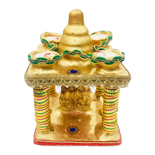 ShopMeFast Terracotta Clay Hatri Lakshmi Ganesh Diwali Temple Mandir with Wax Filled Diyas Golden