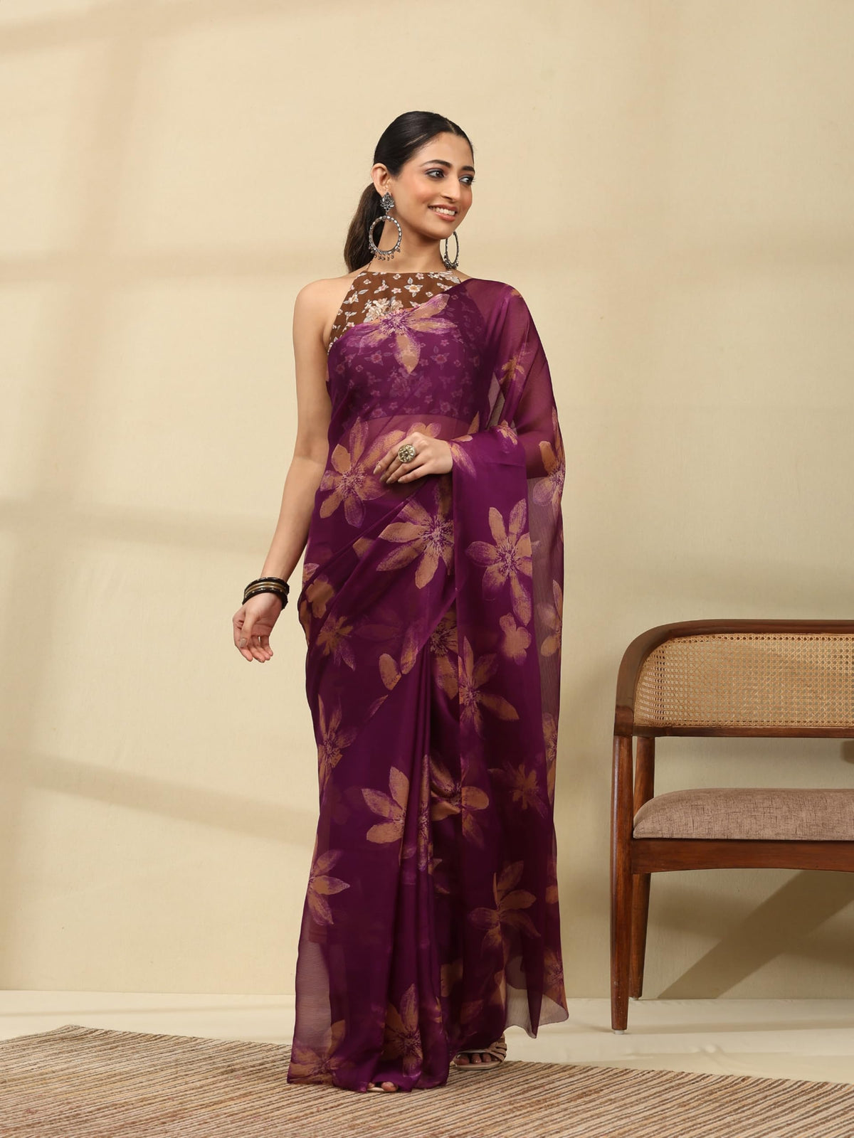 Vasthrlay Classic Floral Saree with elegant chiffon styling
