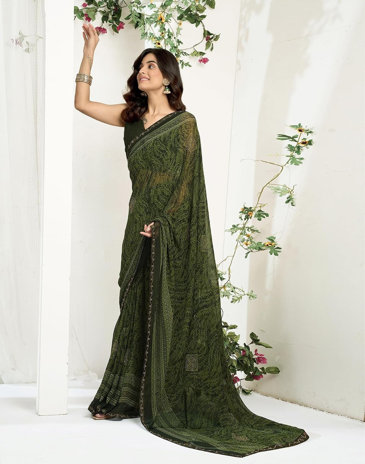Vasthrlay Georgette saree in Maroon colour for festive occasions