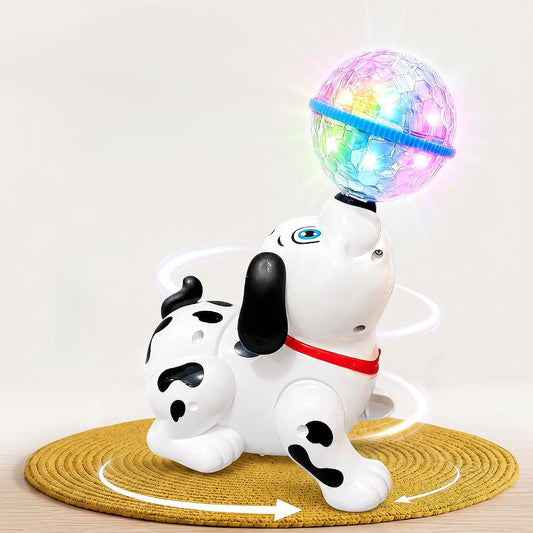 CLAYBOONS Dancing Dog Toy with Flashing LED Light Ball and Music 360 Degree Rotating