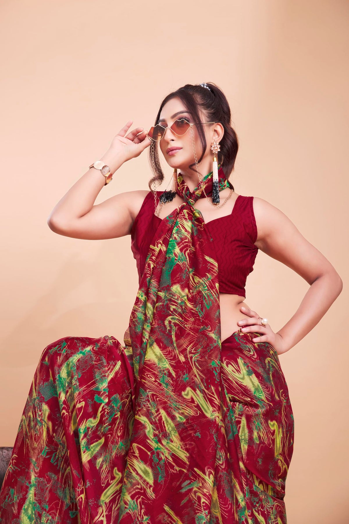 Vasthrlay Traditional Saree in Classic with refined chiffon ethnic appeal