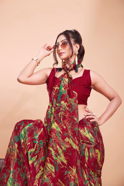 Vasthrlay Traditional Saree in Classic with refined chiffon ethnic appeal