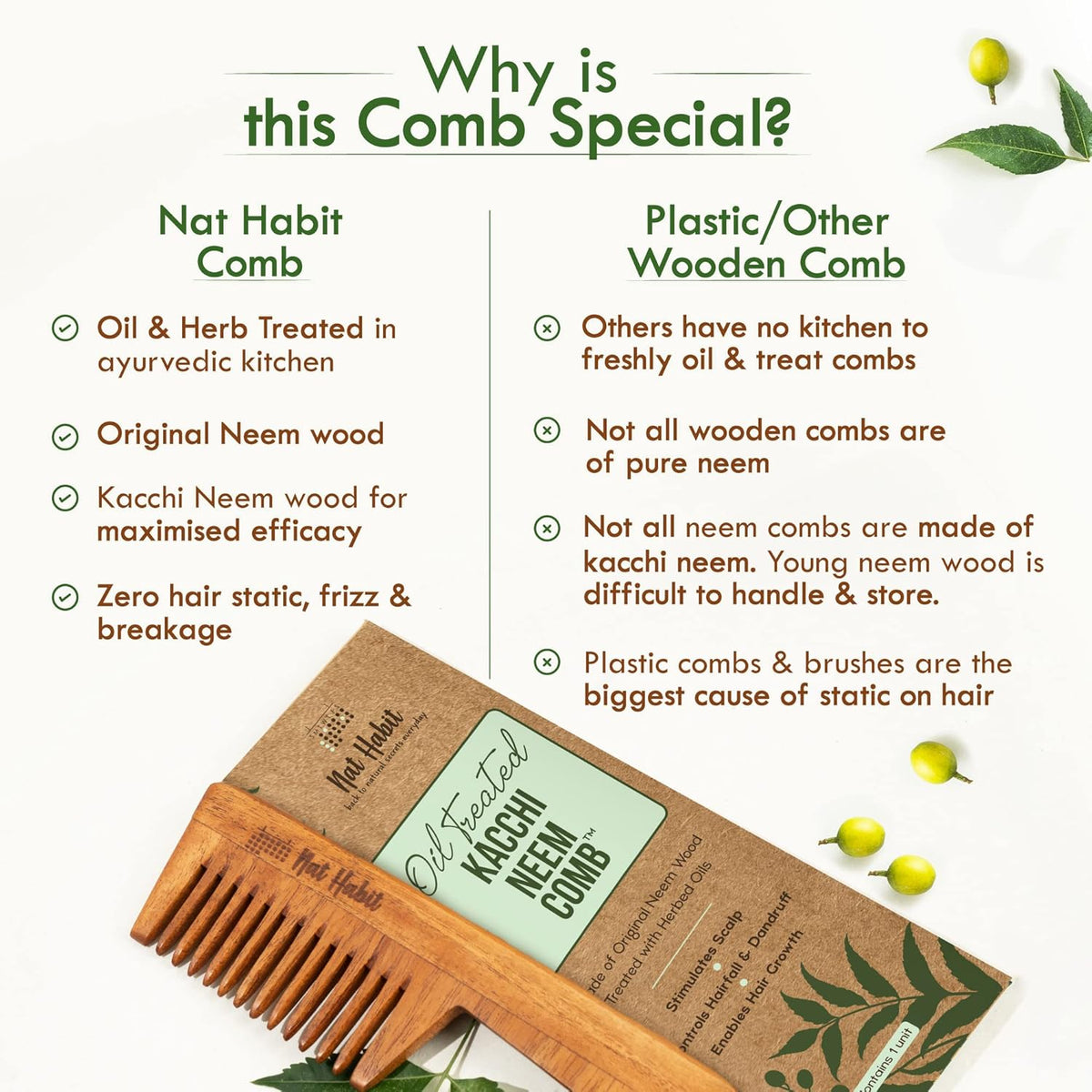 Nat Habit Wide Tooth Kacchi Neem Comb - PUSHMYCART