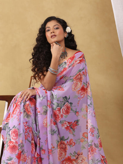 Vasthrlay Georgette Classic Saree with decorative floral design