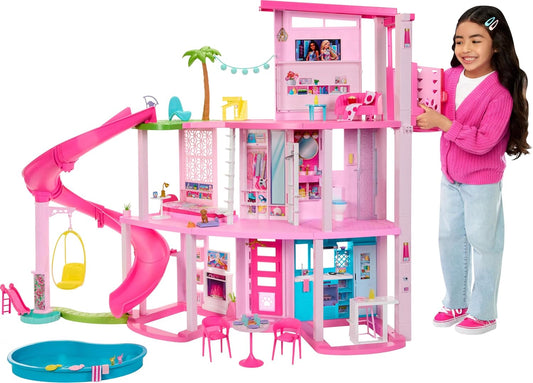 Barbie Dreamhouse Pool Party Doll House with 3 Story Slide Pet Elevator and Puppy Play Areas