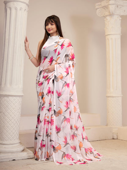 Vasthrlay Floral Saree in Classic with refined chiffon ethnic appeal
