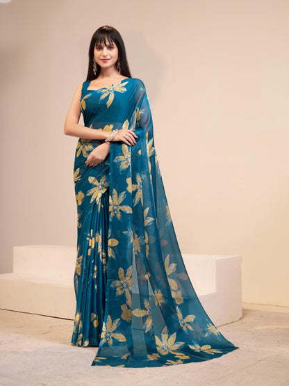 Vasthrlay Floral Saree in Classic with refined chiffon ethnic appeal