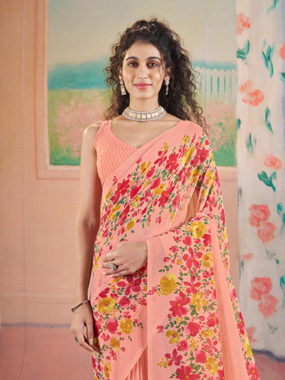 Vasthrlay Georgette Classic Saree with decorative printed design