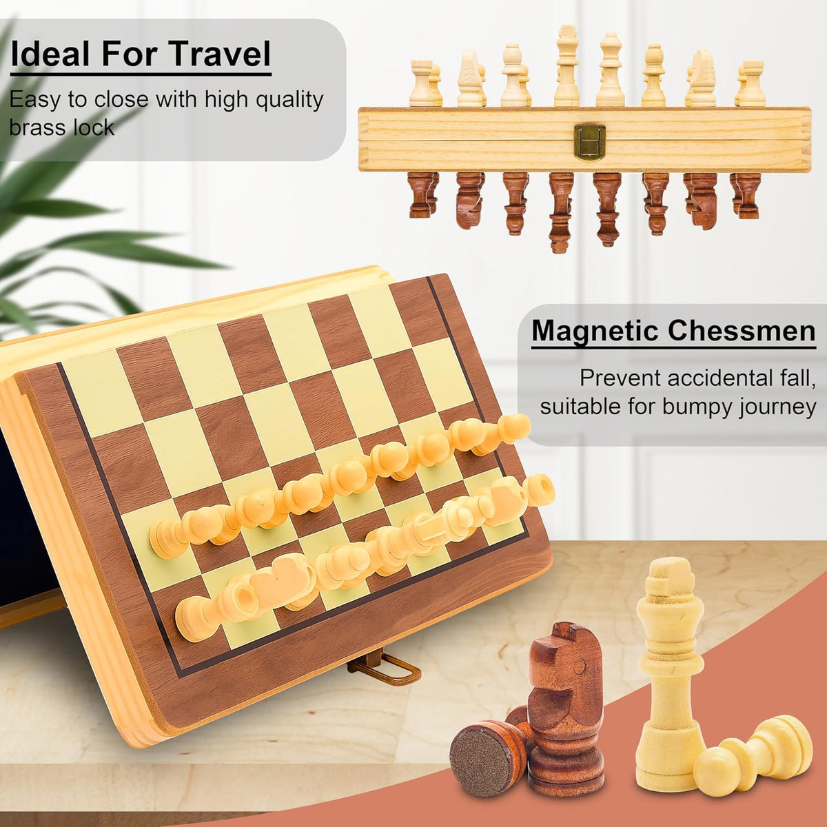 VGRASSP Foldable Wooden Magnetic Chess Board Set 12 Inch