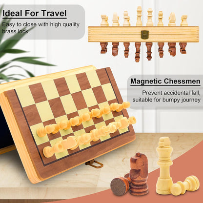 VGRASSP Foldable Wooden Magnetic Chess Board Set 12 Inch