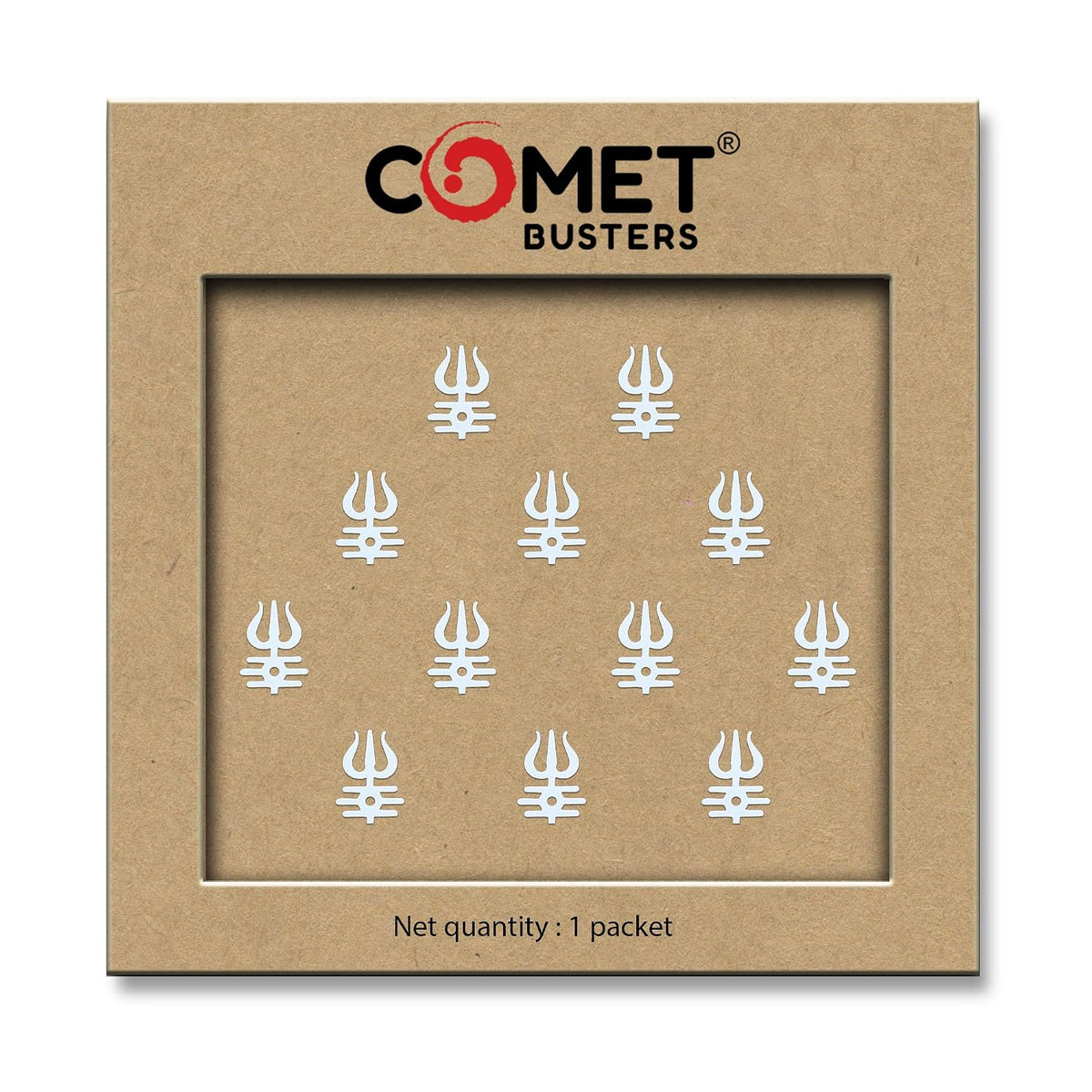 Comet Busters White Trishul Tripund Tilak Bindis 10 mm 12 Bindis