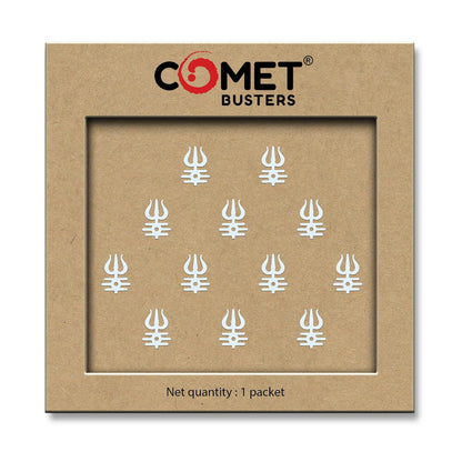 Comet Busters White Trishul Tripund Tilak Bindis 10 mm 12 Bindis