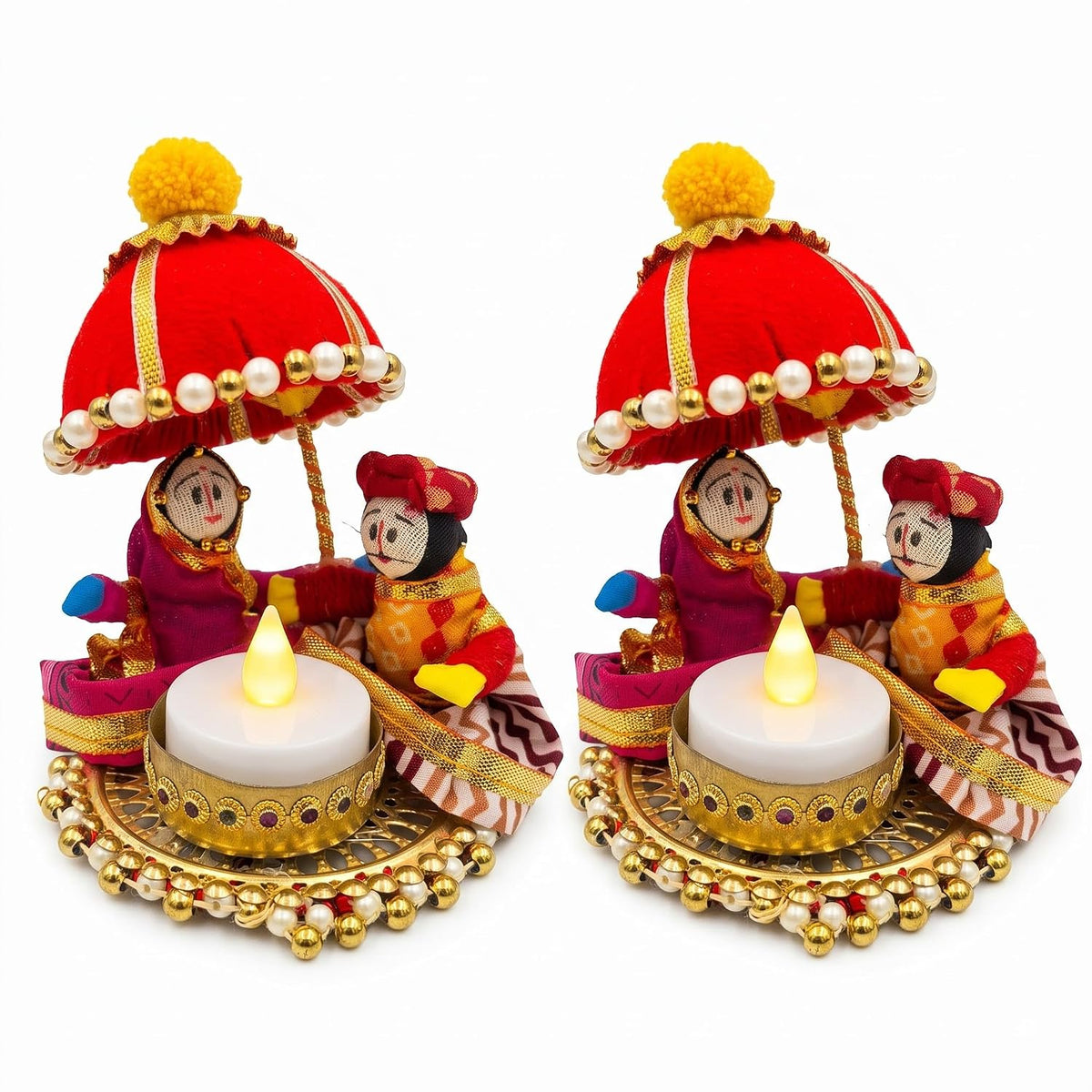 Jeevan Handicraft Raja Rani Tealight Candle Holder Pack of 2