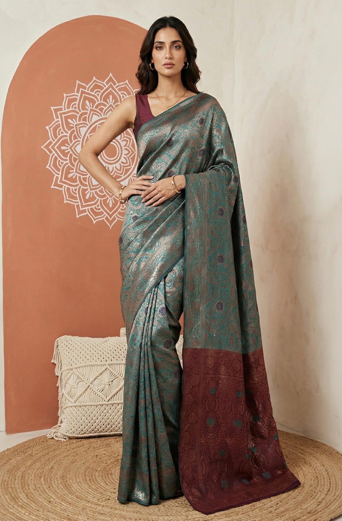 Vasthrlay Jacquard Classic Saree with decorative floral design