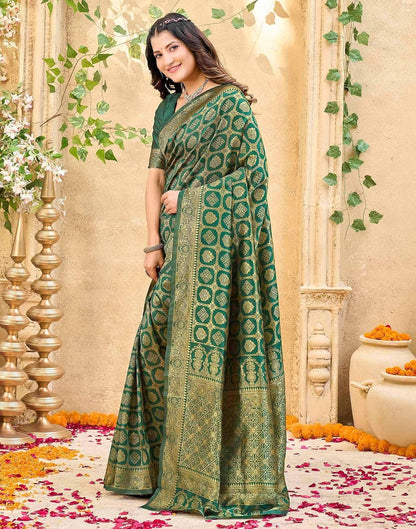 Vasthrlay ethnic saree in Dark Green colour for festive occasions
