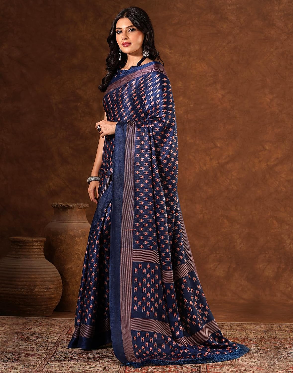 Vasthrlay Brown saree with Printed styling and ethnic look