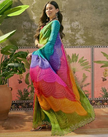 Vasthrlay Lime Green saree with Embroidery styling and ethnic look