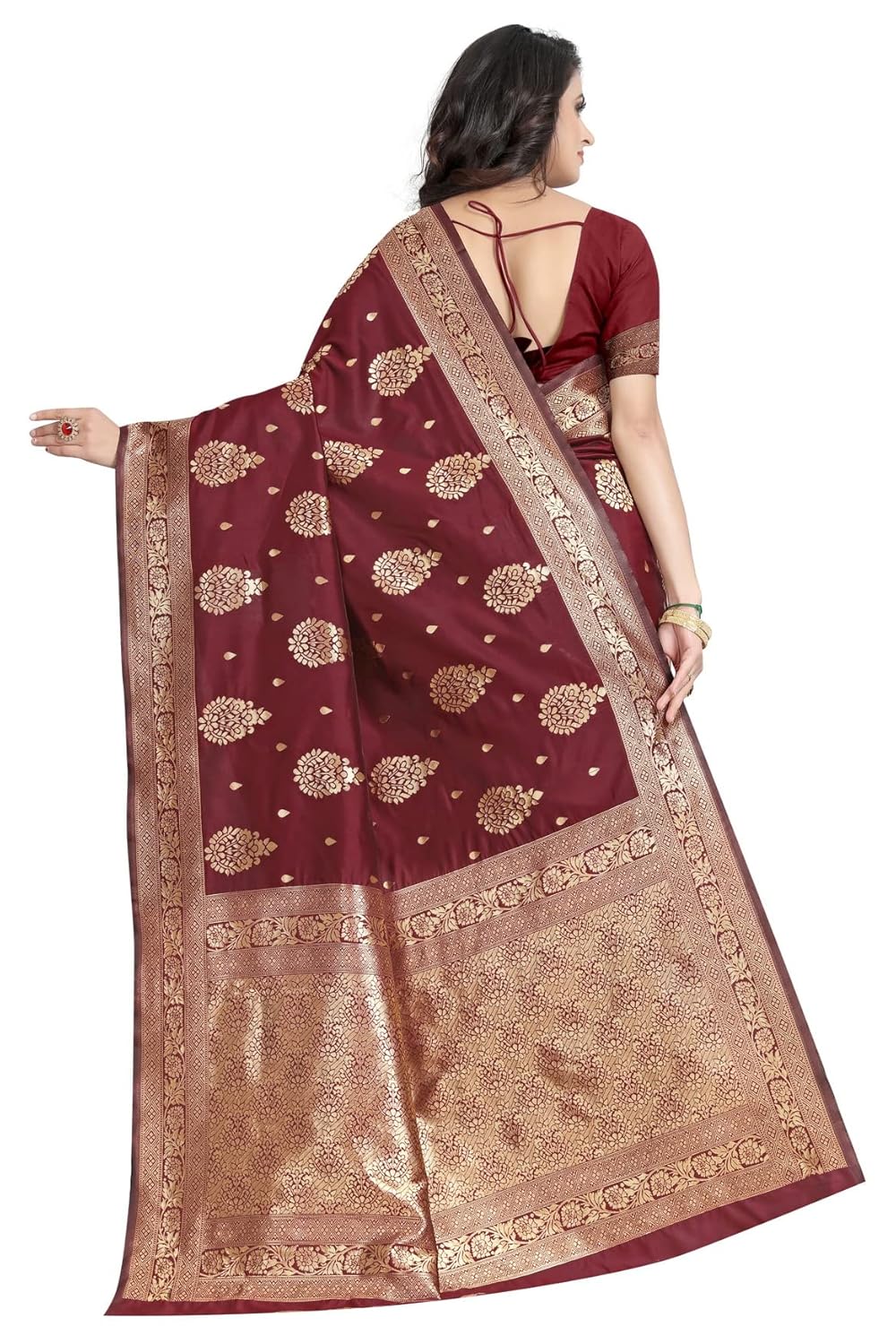 VasthrlayMaroon Saree with elegant kanchipuram traditional styling