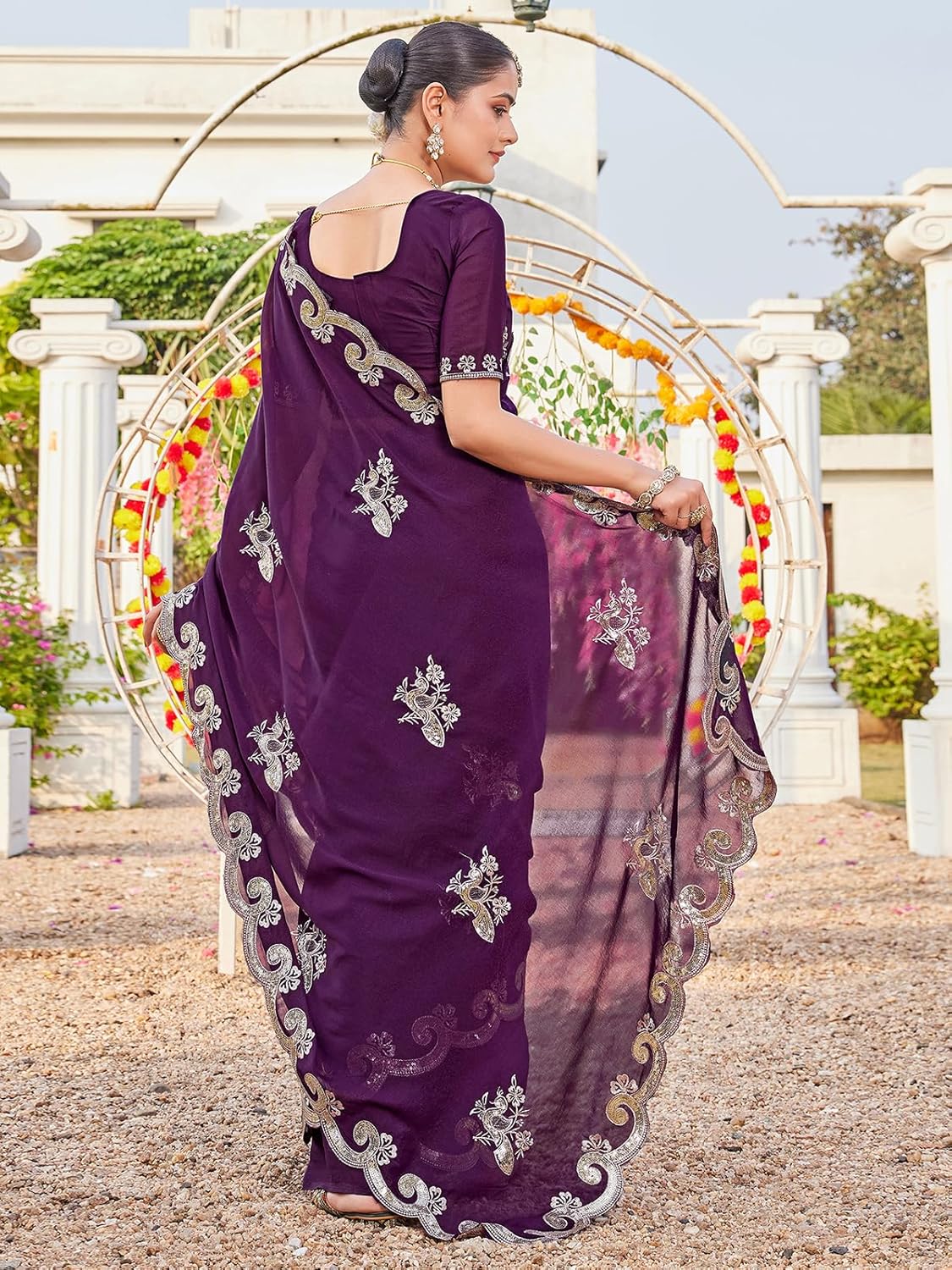 Vasthrlay Georgette Classic Saree with decorative embroidery design