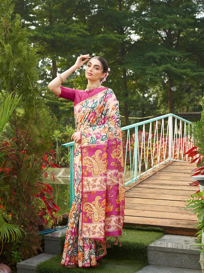 Vasthrlay Ethnic Classic Saree with decorative Kalamkari design