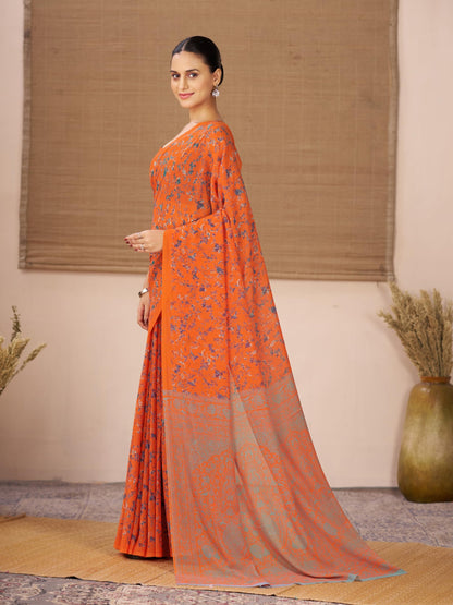 Vasthrlay Orange Traditional Saree for wedding and party wear styling