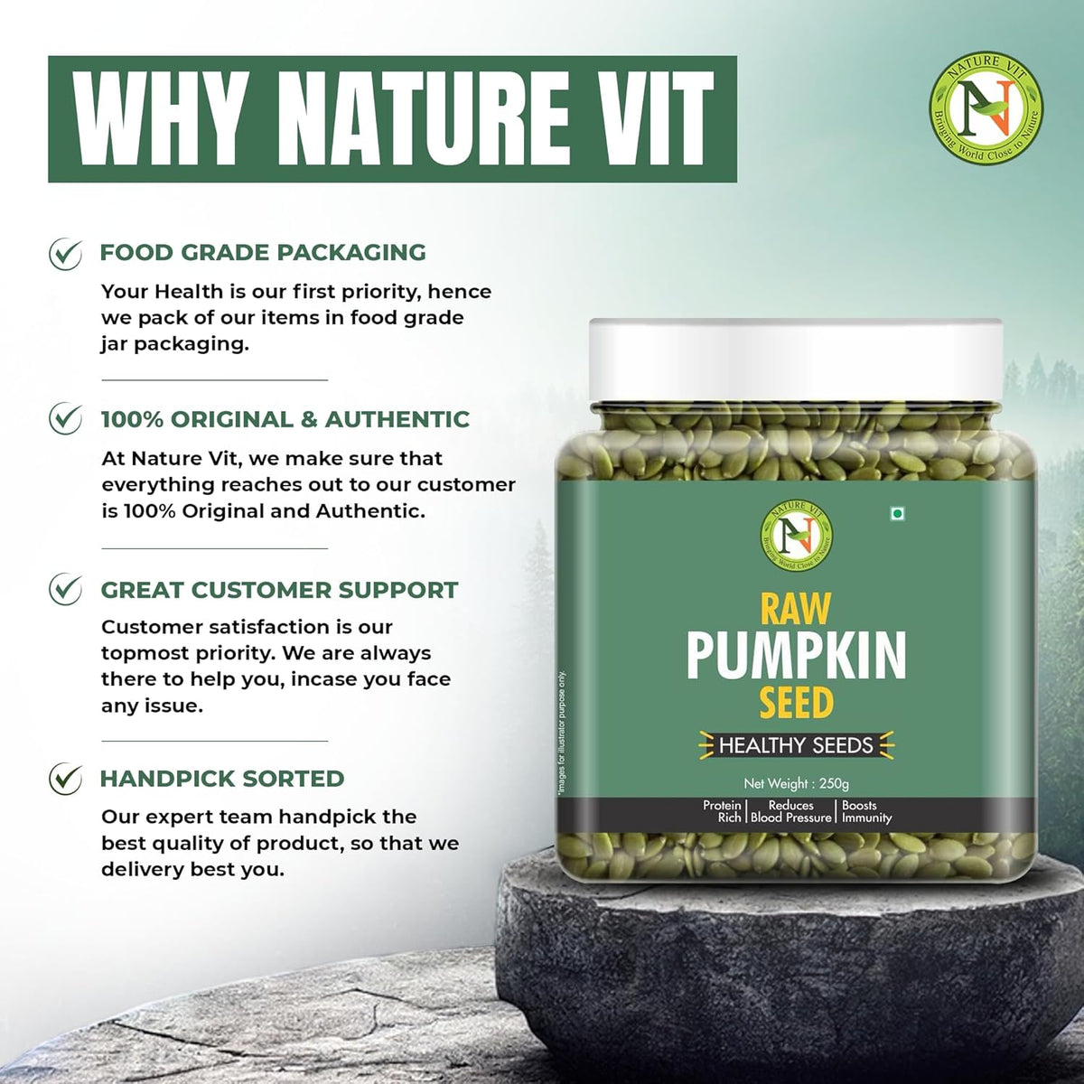 Nature Vit Pumpkin Seeds Raw, Protein-Rich & Immunity Booster