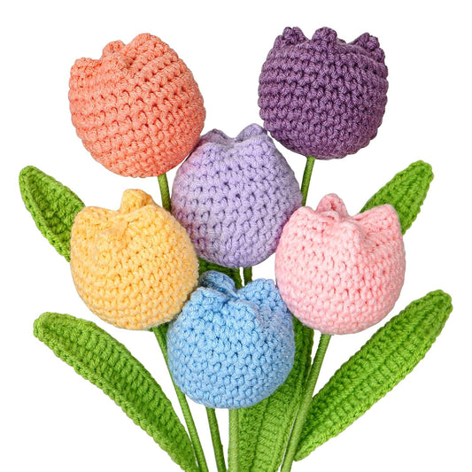 Artificial Tulip Crochet Flowers Bouquet Handmade Crocheted Tulipanes Soft Knitted - image 1