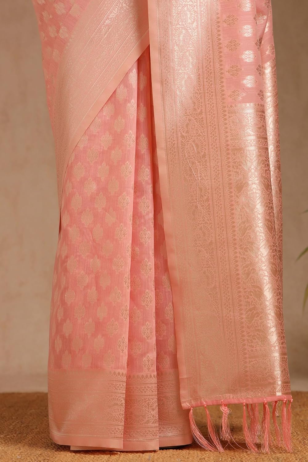 Vasthrlay Woven Saree in Peach with refined ethnic appeal