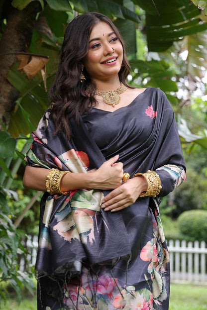 Vasthrlay Tussar Blue Saree with decorative Traditional design