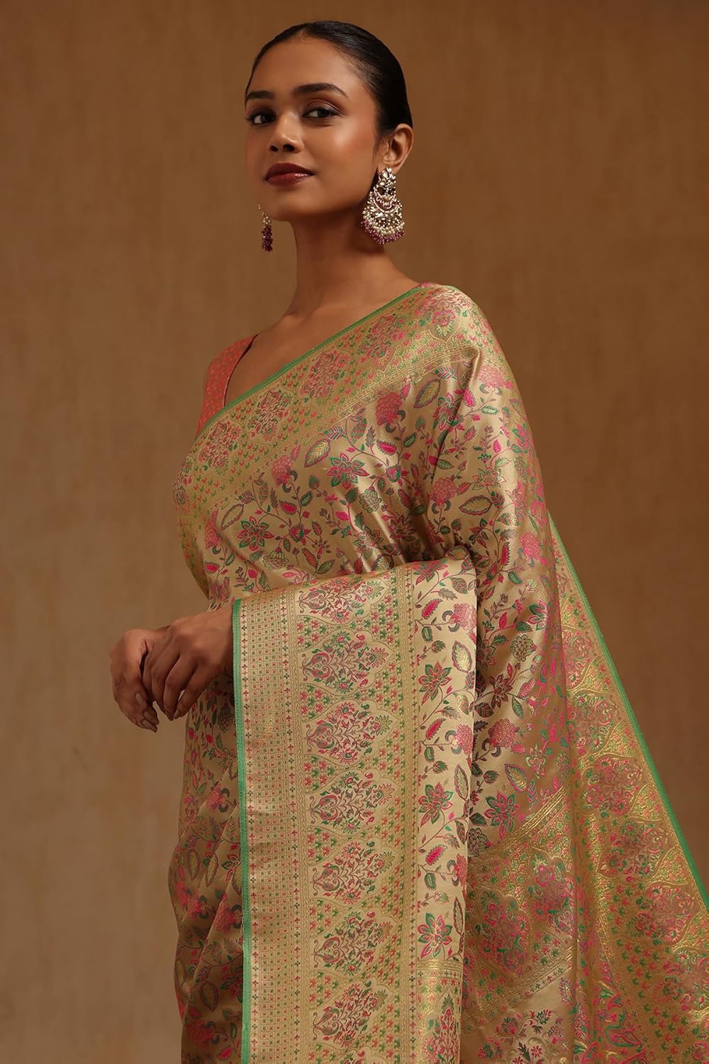 Vasthrlay Yellow Floral Saree with elegant Tussar styling