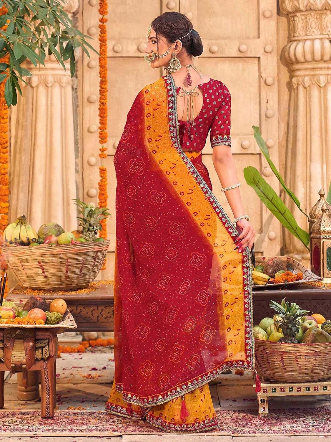Vasthrlay Georgette saree in Red colour for festive occasions