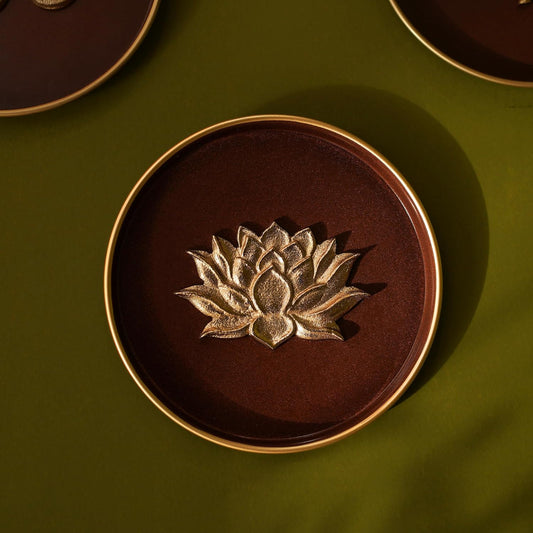 Behoma Lotus Metal Wall Plate Coffee Brown and Gold 8.4 Inch