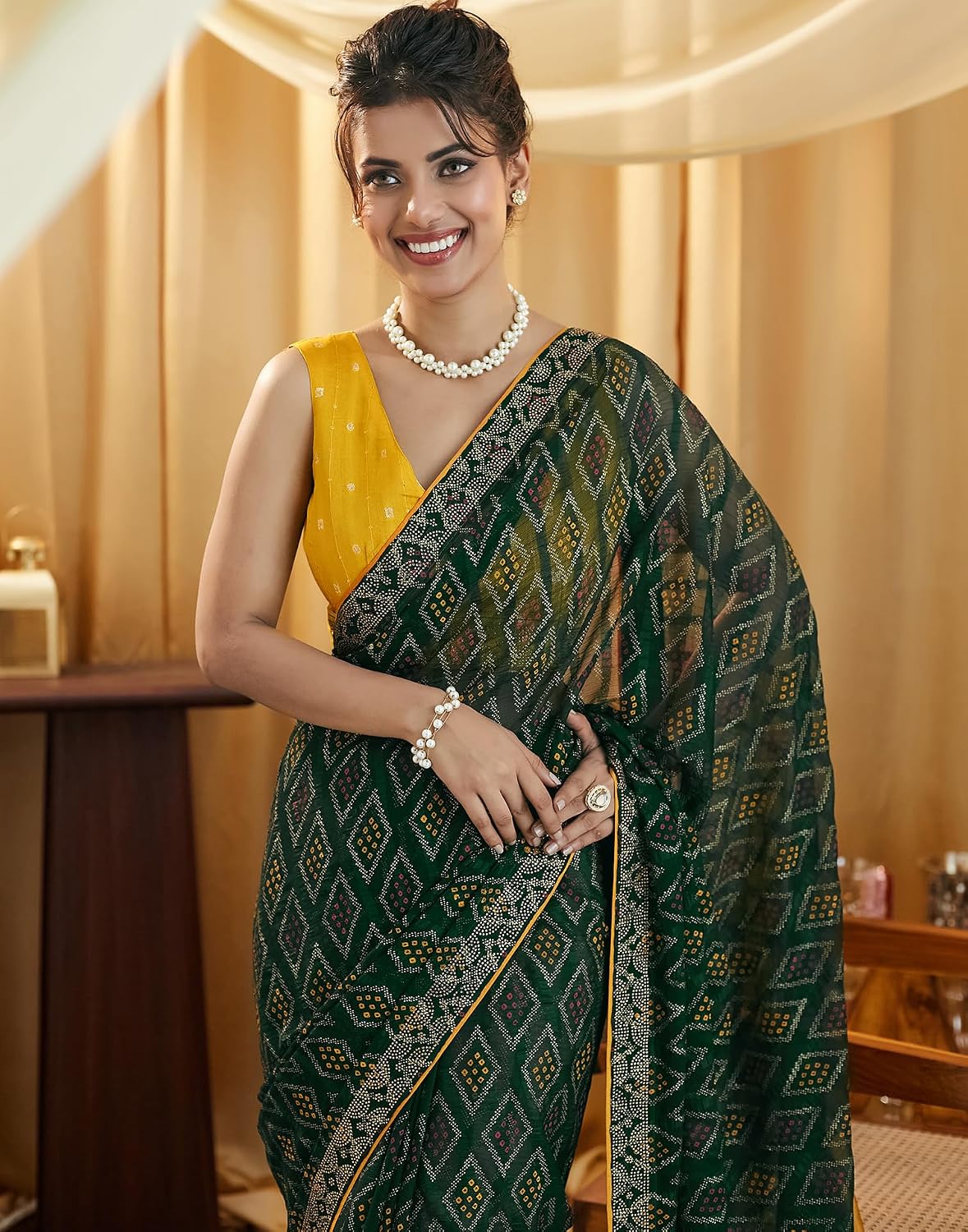 Vasthrlay Red Bandhani saree for ceremony and occasion wear