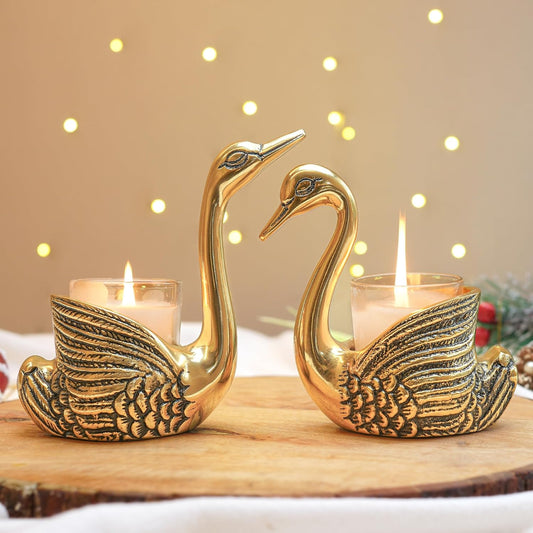 Behoma Metal Pair of Swans with Gift Box Gold