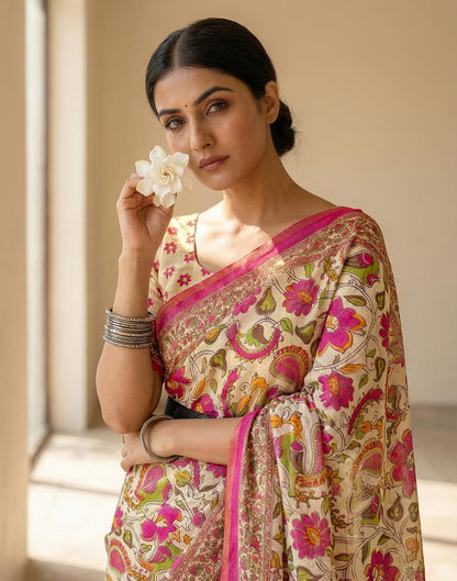 Vasthrlay Peach Printed saree for ceremony and occasion wear