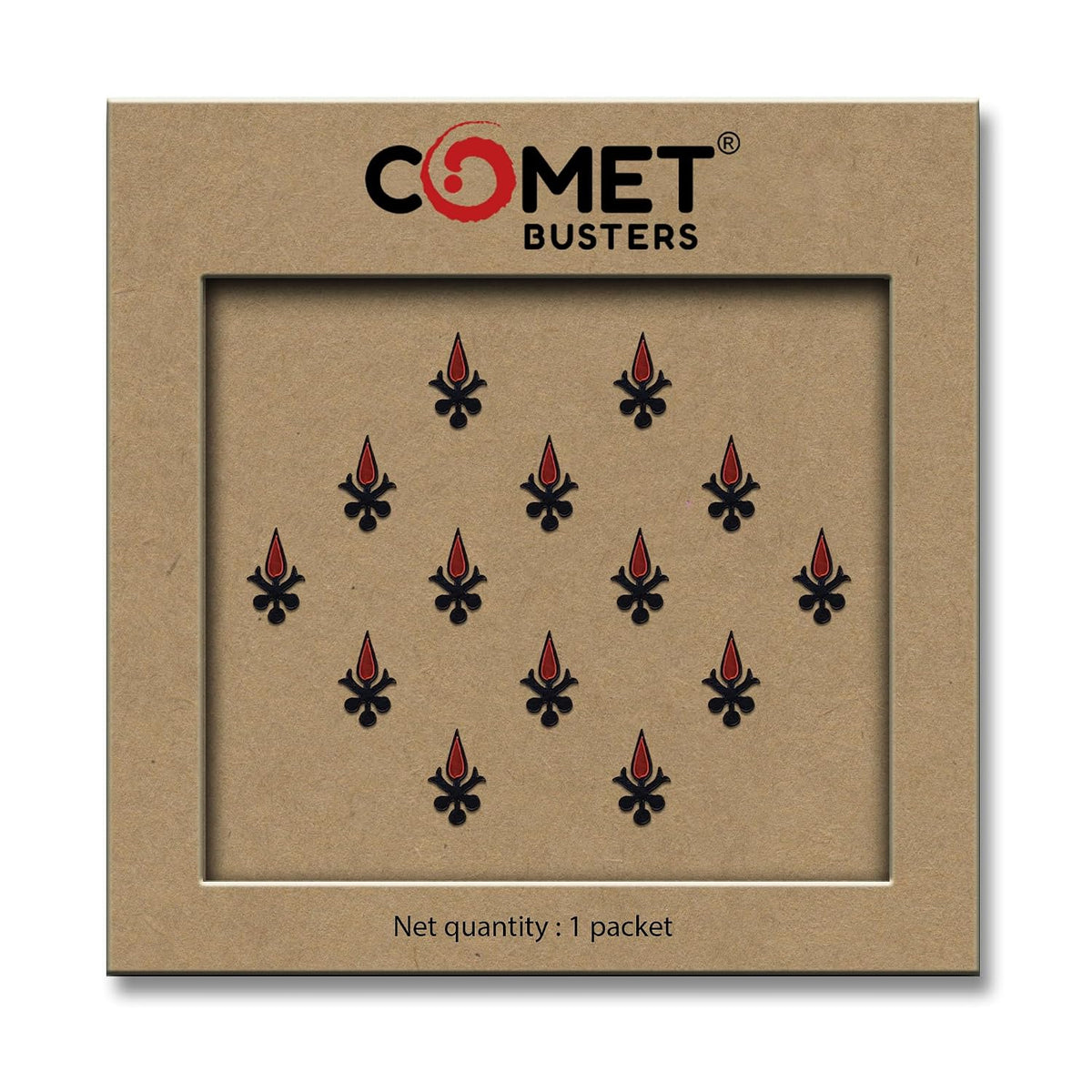 Comet Busters Abstract Designer Bindis Black and Red 8 mm