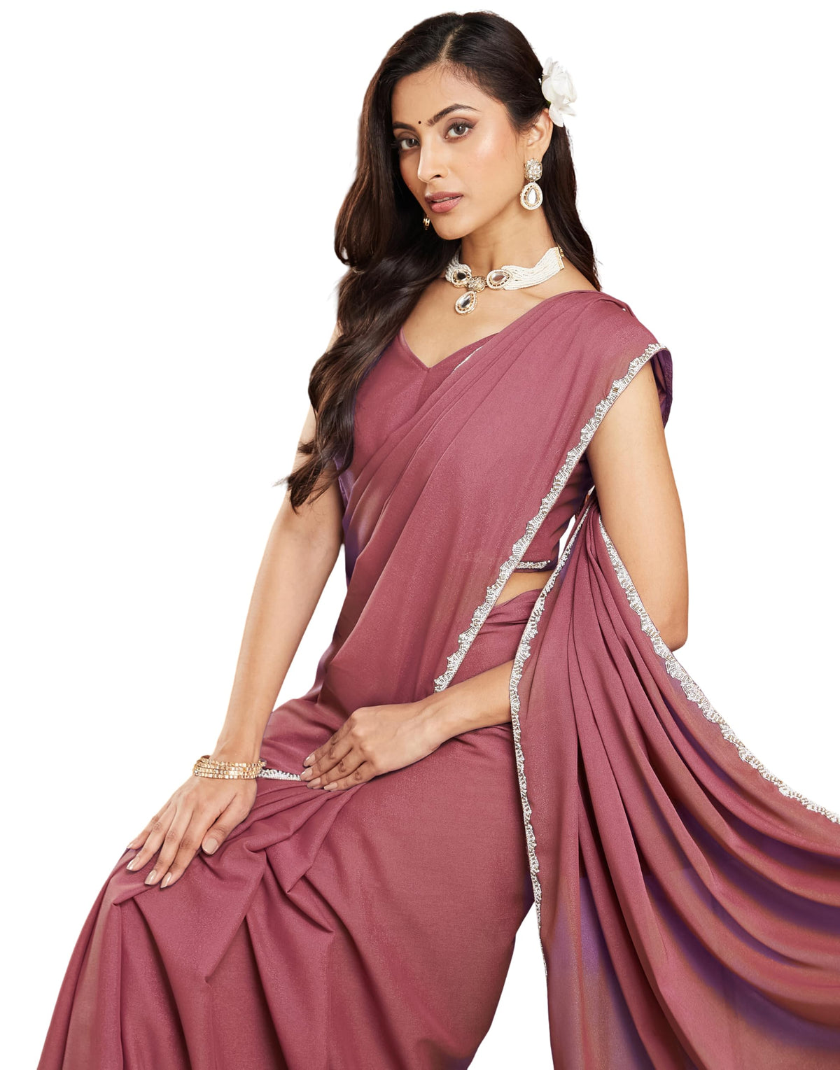 Vasthrlay Pink Ethnic Border Saree for festive ethnic occasions