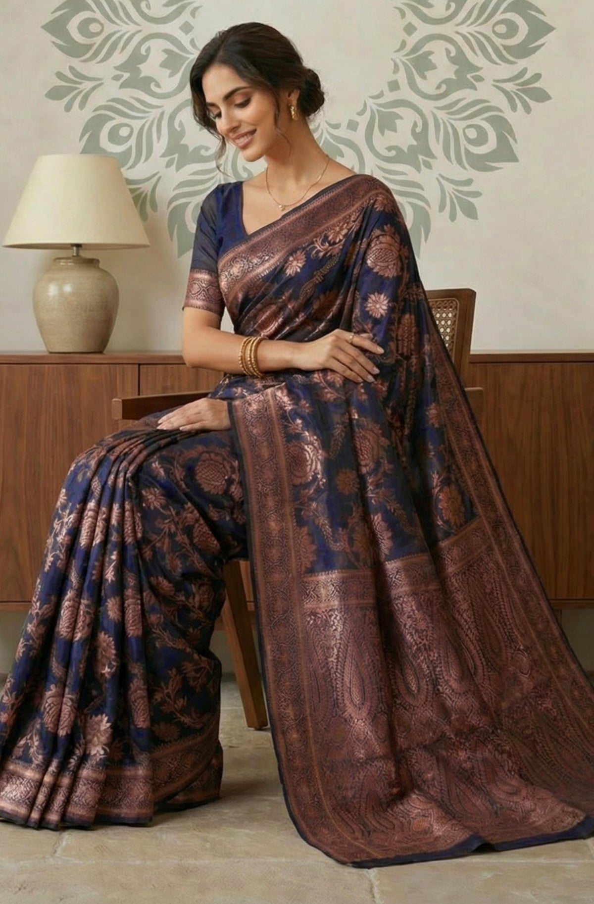 Vasthrlay Jacquard Classic Saree with decorative floral design