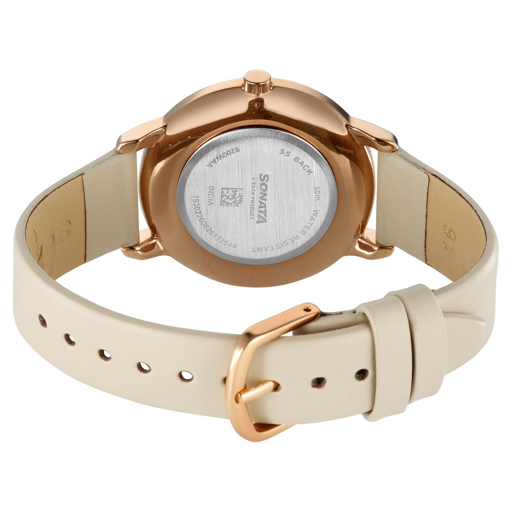 Sonata Sleek Women Rose Gold Dial Beige Leather Strap Watch image 6