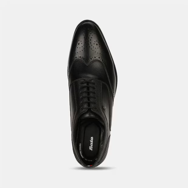 Bata Black Textured Oxford Style Formal Shoes For Men