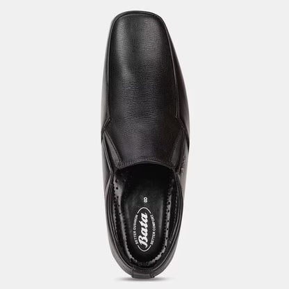 Bata Black Textured Round Toe Formal Slip-On Shoes For Men