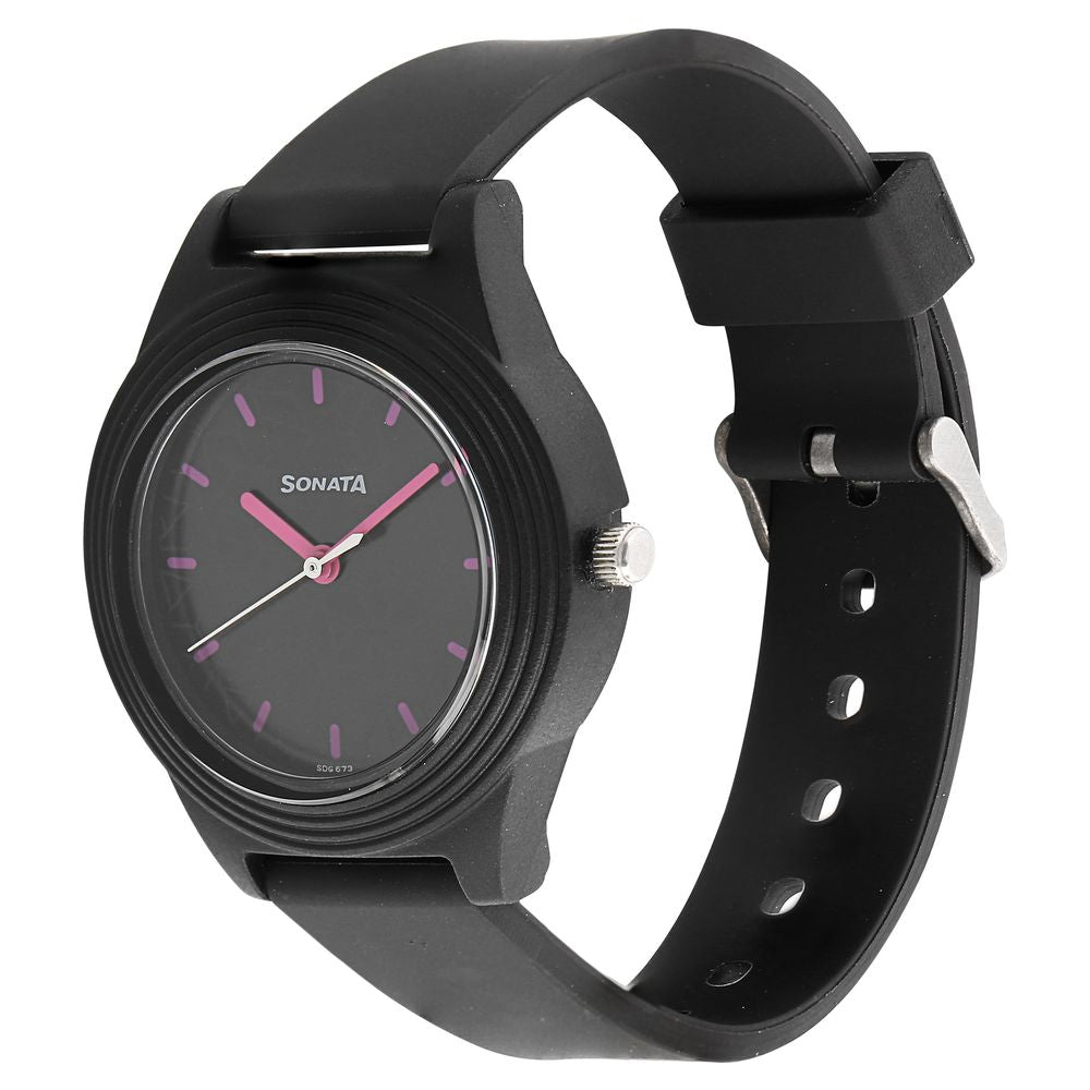 Sonata Colorpop Black Dial Women Watch With Plastic Strap image 2