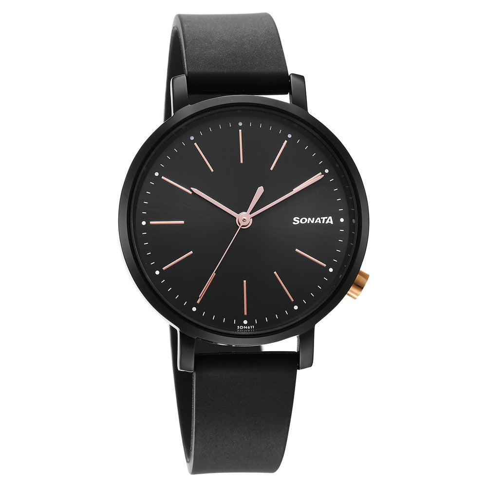 Sonata Essentials Black Dial Polyurethane Strap Watch for Women image 1
