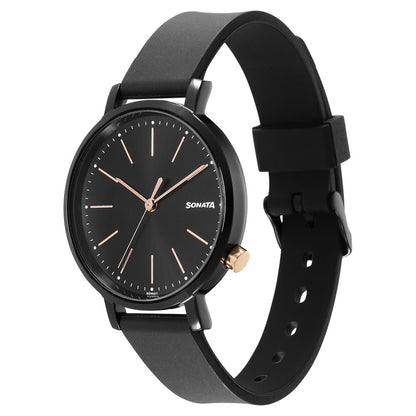 Sonata Essentials Black Dial Polyurethane Strap Watch for Women image 2