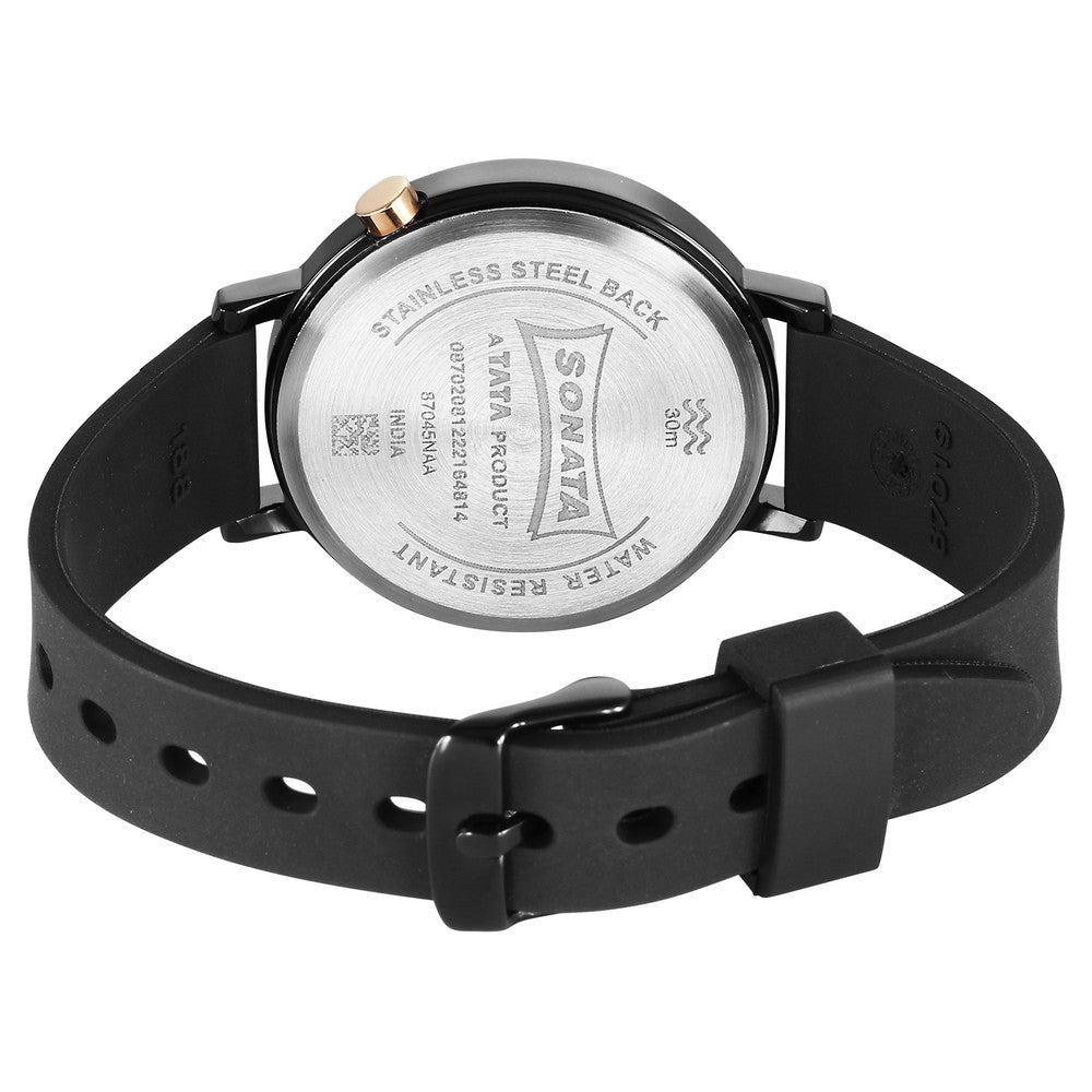 Sonata Essentials Black Dial Polyurethane Strap Watch for Women image 4