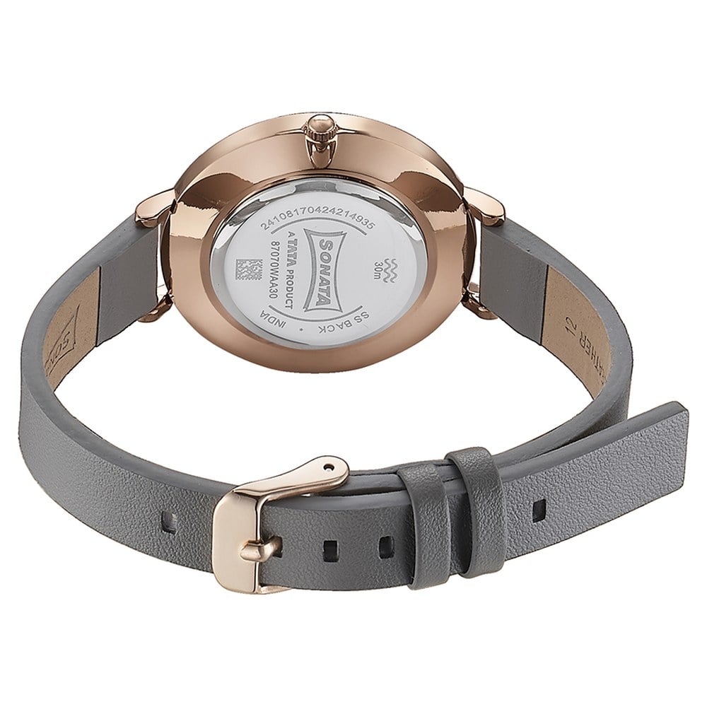 Sonata Quartz Analog Grey Dial Grey Leather Strap Watch For Women image 6