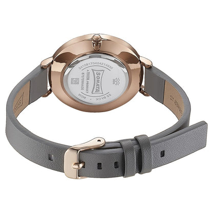 Sonata Quartz Analog Grey Dial Grey Leather Strap Watch For Women image 6